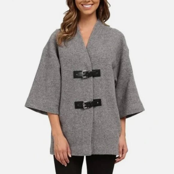 Michael Kors 100% Wool Buckle Front Poncho Womens 2XL Sweater Coat Cardigan - Picture 1 of 16